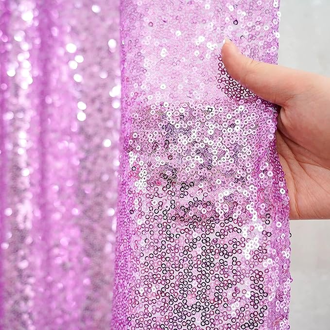 Lavender Sequin Backdrop Curtains 2FTx8FT 4 Panels Lilac Glitter Curtains Photo Background for Parties Wedding Baby Shower