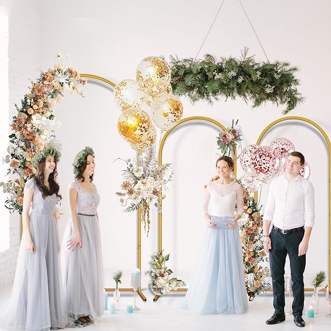 HPC Decor Metal Arch Backdrop Stand Set of 3-7.2FT,6FT,6FT Gold Wedding Arch Backdrop Stand- Square Arched Frame for Wedding Ceremony Baby Shower Birthday Party Garden Floral Balloon Arch Decoration