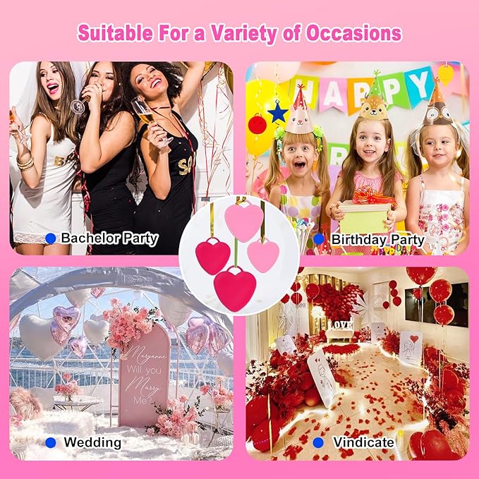 40PCS Balloon Weights Plastic Heart Shaped Balloon Pendants Wedding Birthday Party Balloons Accessories For Helium Balloon Decoration(RoseRed & Pink)