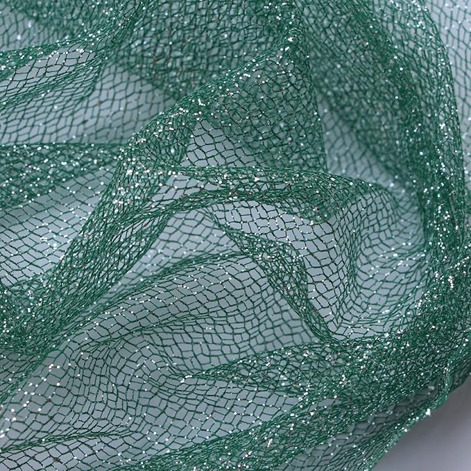 Glitter Tulle Fabric 56 Inch by 5.5 Yards Fabric Tulle Bolt for Wedding Christmas Decorations DIY White Tutu Baby Shower Table Skirt Ceiling Decor Birthday Party Craft Supplies-Green
