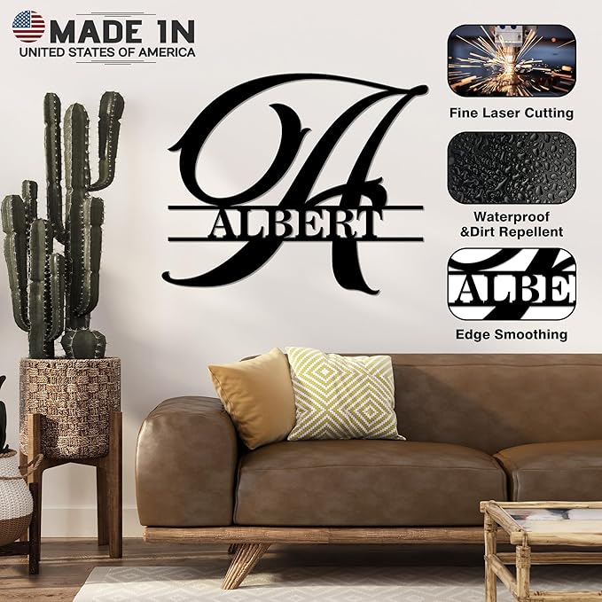Custom Signs Outdoor Metal, Personalized Name Sign, Family Last Name Sign Home Decor, Initial Monogram Wall Metal Art, Customized Christmas Housewarming Wedding Gifts