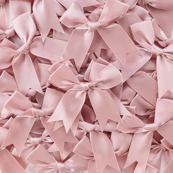 Feluwi Rose gold Gift Wrap Bows (50 Pcs) - 3.3 Inch Elegant Plastic-Free Bows for Christmas Gifts, Birthday Presents, Wedding Friendly Party Supplies, Baby Shower, Gift Bags Decorative Accessories