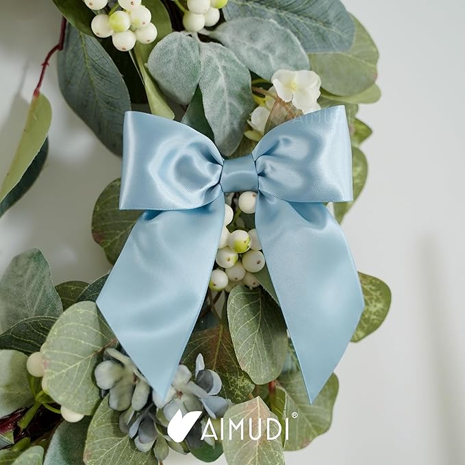 AIMUDI Dusty Blue Satin Bows 5.5" Bows for Gift Wrapping Satin Twist Tie Bows Premade Ribbon Bows for Treat Bags Invitations Baskets Wreaths Crafts Wedding Birthday Baby Shower Decorations, 24 PCs