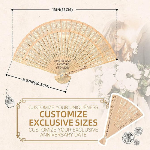 1pc Personalized Wedding Fans for Guests - Custom Wooden Hand Fans with Names/Dates - Bulk Wedding Favors for Bridal Shower, Baby Shower & Parties (Wood, 1pc)