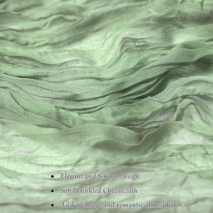 6-Pack Sage Green Cheesecloth Table Runners – 10FT (35x120 Inch) Boho Rustic Gauze Fabric Cheese Cloth Table Runner for Weddings, Baby Showers, Bridal Shower, Farmhouse & Birthday Party Decor