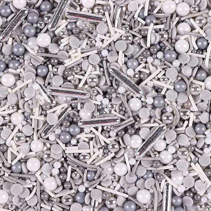 Silver Sprinkles for Cake Decorating, Silver Rob Sprinkles, Silver Pearl Sprinkles, Jimmy Sprinkles, Perfect for Cupcakes, Macaron, Cookies, Waffles, and Ice Cream Topping(120g/4.23oz)