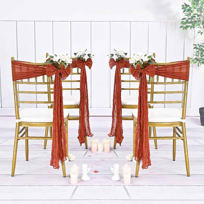 36 Pcs Terracotta Cheesecloth Chair Sashes, 16 x 108 inch Gauze Fabric Washable Chair Sashes Bows Designed for Aisle Decorations Universal Chair Cover Decor for Wedding Reception Party Banquet