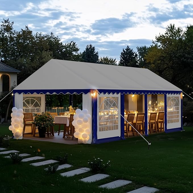 PHI VILLA 26'x13' Outdoor Heavy Duty Party Tent Large Commercial Canopy Wedding Event Tent Shelter Canopy Carport with Removable Sidewalls & 3 Storage Bags for Patio Outdoor Garden Events, Blue