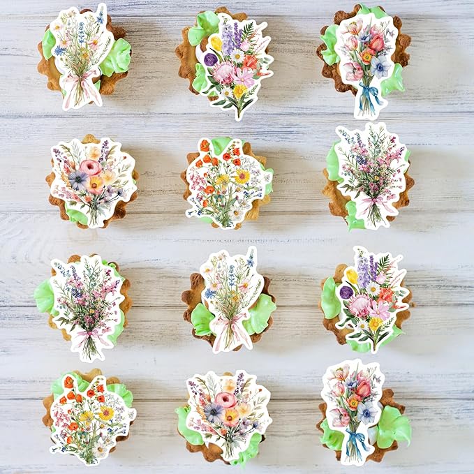 42PCS Edible Wildflower Cupcake Toppers Wafer Paper Baby in Bloom Baby Shower Decorations Flower Birthday Party Decorations Wildflower Cake Toppers for Birthday Party Supplies (Wildflowers)