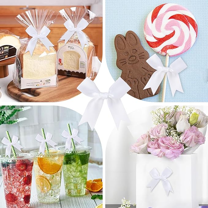 Feluwi White Gift Wrap Bows (50 Pcs) - 3.3 Inch Elegant Plastic-Free Bows for Christmas Gifts, Birthday Presents, Wedding Friendly Party Supplies, Baby Shower, Gift Bags Decorative Accessories