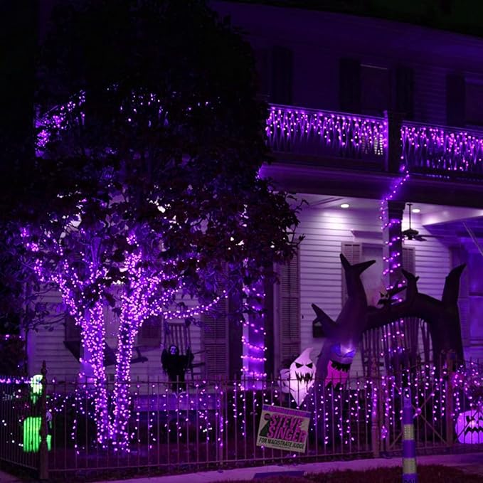 Dazzle Bright Purple Halloween Fairy String Lights, 4 Pack Total 80FT 240LED Copper Wire Battery Operated Waterproof Lights, Halloween Decorations for Indoor Home Outdoor Patio Yard Party Decor