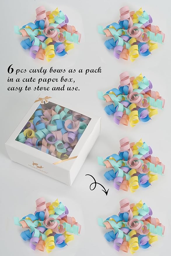 HUIHUANG Pastel Curly Ribbon Bows Pastel Bows for Gift Wrapping, Self Adhesive Burst Gift Bow for Presents, Birthday, Holiday Party Favors, Wine Bottle, Treat Bags- 6 Counts
