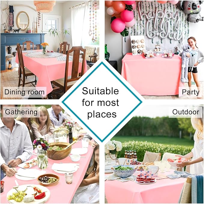 Hiasan Rectangle Tablecloth - Water Resistant and Spillproof Kitchen Washable Polyester Fabric Table Cloth for 6 Foot Tables, 70 x 70 Inch, Rose Pink
