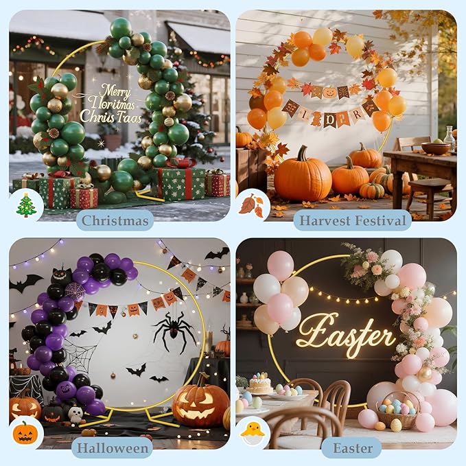 7.2FT Round Metal Arch Backdrop Stand, Circle Balloon Arch Stand Kit with Base, Metal Gold Wedding Arches Frame Heavy Duty for Birthday Gender Reveal Baby Shower Anniversary Party Decoration