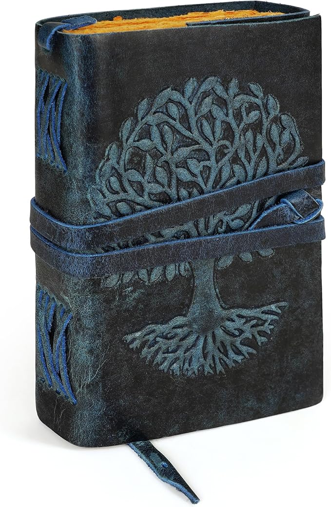 LUXEORIA Tree Of Life Leather Journal for Women and Men, Handcrafted Leather Journal for Writing Womens, Sketchbook, Travel Diary with Unlined Deckle Paper, Dark Blue 6x8