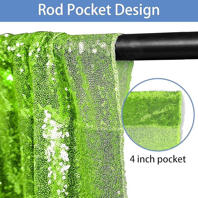 Hahuho Light Green Sequin Backdrop Curtain, 2PCS 2FTx8FT Glitter Backdrop Curtain for Parties, Christmas, Wedding, Banquet Decoration（2 Panels, 2FT x 8FT, Light Green）