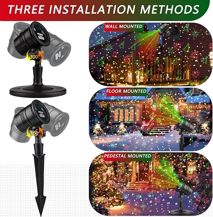 Laser Christmas Projector Lights Outdoor: Waterproof Outdoor Christmas Decorations Laser Light, Projection Christmas Lights for Outside with 5 Patterns, Xmas Spotlight for Yard Garden Holiday Party
