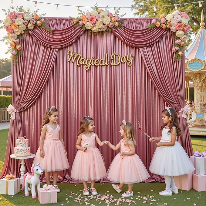 20x10ft Thick Rose Gold Glitter Backdrop Curtain Panels for Parties, Wrinkle Free Sequin Sparking Photo Backdrop Drapes, 4 Panels 5x10ft Shimmer Back Drop Cloth for Wedding Birthday Photography