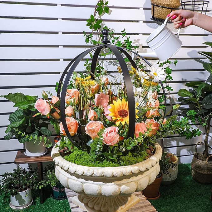 Large Round Black Metal Garden Trellis 18"x22" for Climbing Plants - Indoor/Outdoor Flower Lattice Topiary Frame - Ideal for Potted Plant Decor - Outdoor Garden Decor and Courtyard Gift