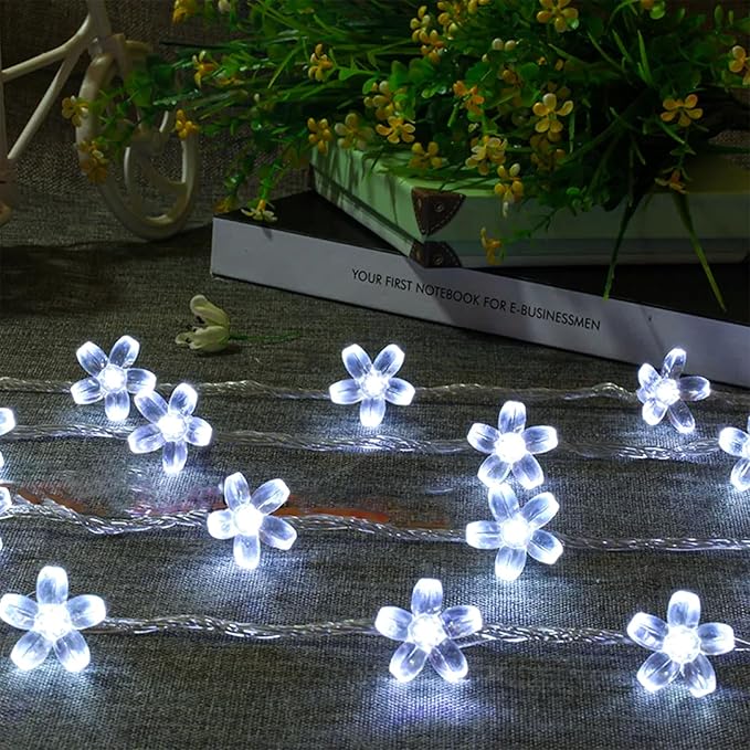 Fairy Cool White Flower String Lights, 33ft 100 LED Plug in 8 Lighting Mode Cherry Blossom Indoor Wall Ceiling Window Decorations, Aesthetic Lamp Decor for Christmas Holiday Easter Bed Room