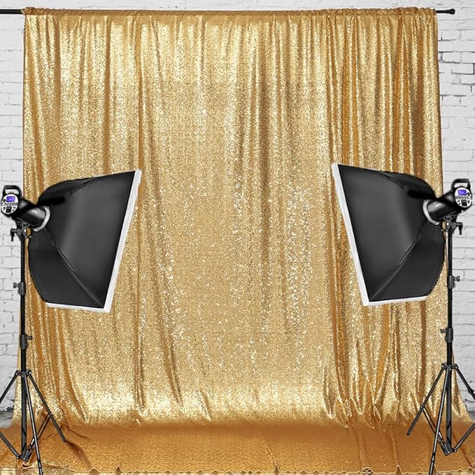 Juya Delight 10ft x 10ft New Gold Sequin Photography Backdrop Curtain for Wedding Party Decoration Festival Ceremony