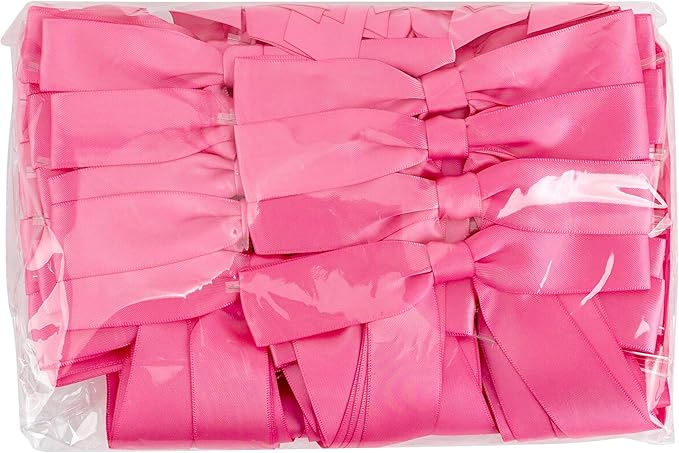 50 PCs Hot Pink Bow Decor 5.5'' Satin Bows with Long Tail, Twist Tie Bows for Craft, Packaging Ribbon Bows, Premade Bows for Cake Decorating, Gift Bows for Treat, Wedding Favor, Party