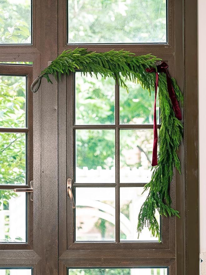 72" Norfolk Pine Garland Real Touch Christmas Garland Faux Cedar Garland Christmas Greenery for Mantle Stairs Table Fireplace Wall Xmas Indoor Outdoor Christmas Decor Holiday Decorations