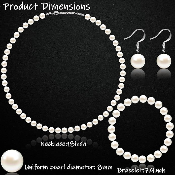 4 Pcs 1920s Faux Pearl Costume Jewelry Set for Women Halloween Simulated Necklace Bracelet Earrings for Wedding