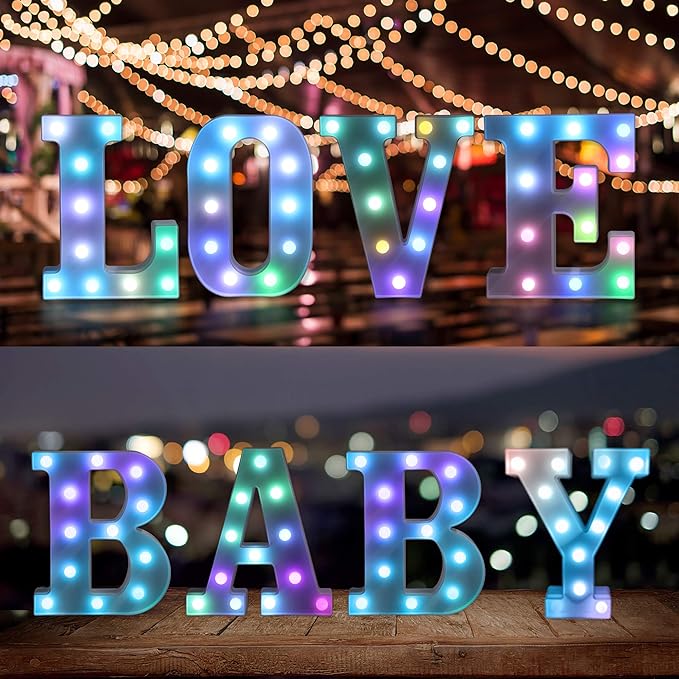 Foaky Colorful LED Letter Lights with Remote,Marquee Light Up Letters Sign for Night Light Wedding/Birthday Party Battery Powered Christmas Lamp Home Bar Decoration(E)