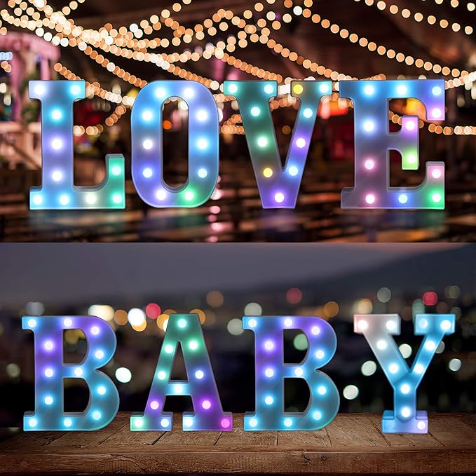 Foaky Colorful LED Letter Lights with Remote,Marquee Light Up Letters Sign for Night Light Wedding/Birthday Party Battery Powered Christmas Lamp Home Bar Decoration(Z)