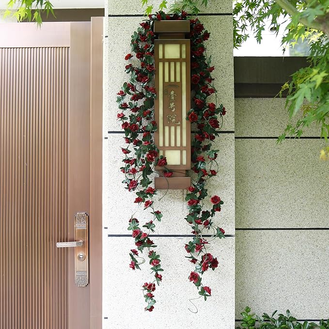 12 PCS 98.4 FT Artificial Flower Garland Red Rose Garland for Wedding Room Decor（12,Wine Red）