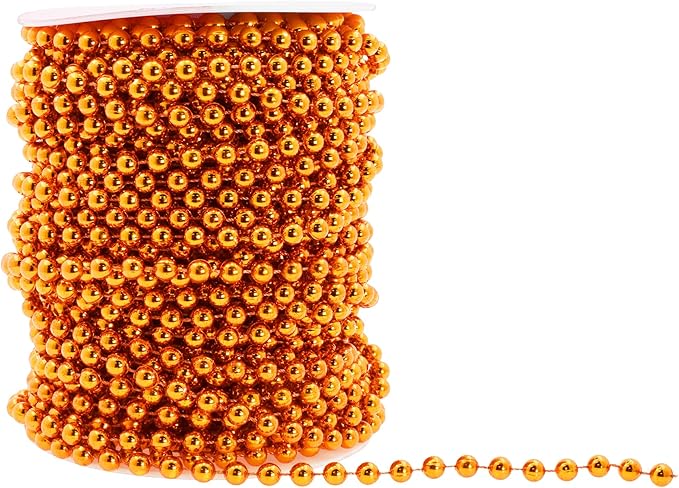 Mandala Crafts 6mm Faux Orange Pearl Beads Roll - 27 Yards Strand of Fake Pearls Chain Garlands Spool String for Christmas Tree, Wedding, Party, Vases, DIY Decoration