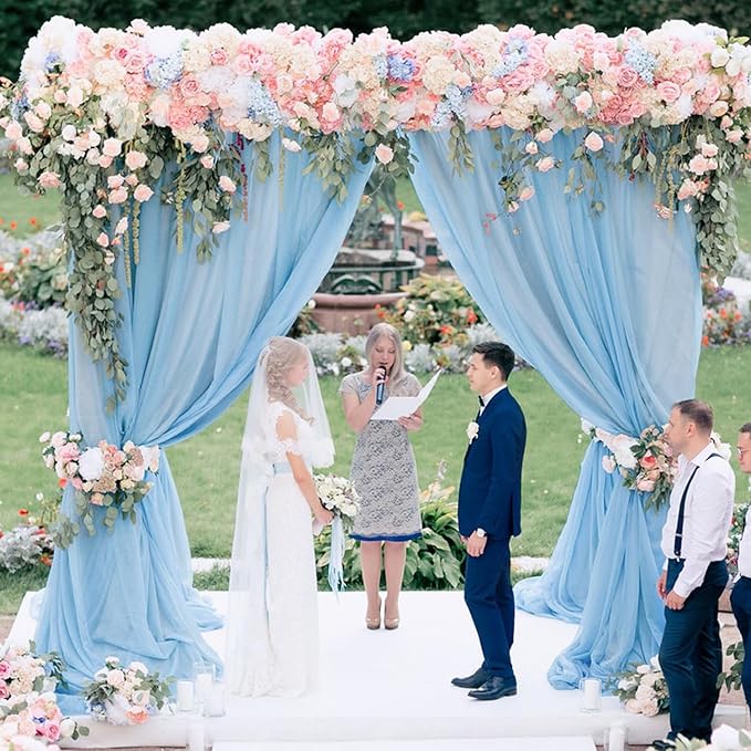 Wokceer Wedding Arch Draping 2 Panels 28.7" x 20FT Baby Blue Sheer Fabric Backdrop for Ceremony, Birthday Party, Bridal Shower Decoration