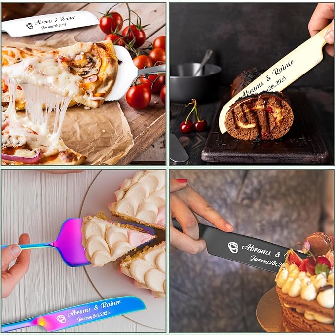 Personalized Wedding Cake Knife and Server Set - Custom Name Engraved Cutting Set with Elegant Gift Box, Ideal for Bridal Wedding Anniversary Birthday Gifts (Regular handle)