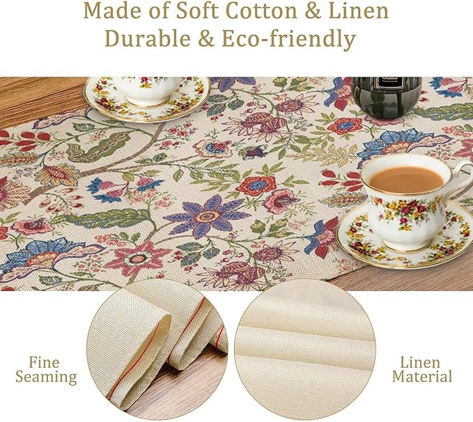 Spring Floral Table Runner, Boho Floral Pattern Natural Plant Table Decoration for Home Kitchen Restaurant Holiday Party,13in（33cm） W * 60in（152cm） L