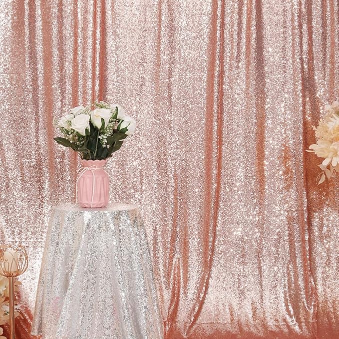 Eternal Beauty Sequin Backdrop Curtain, 4FT x 8FT Rose Gold Background for Valentine's Day Wedding Party Decor
