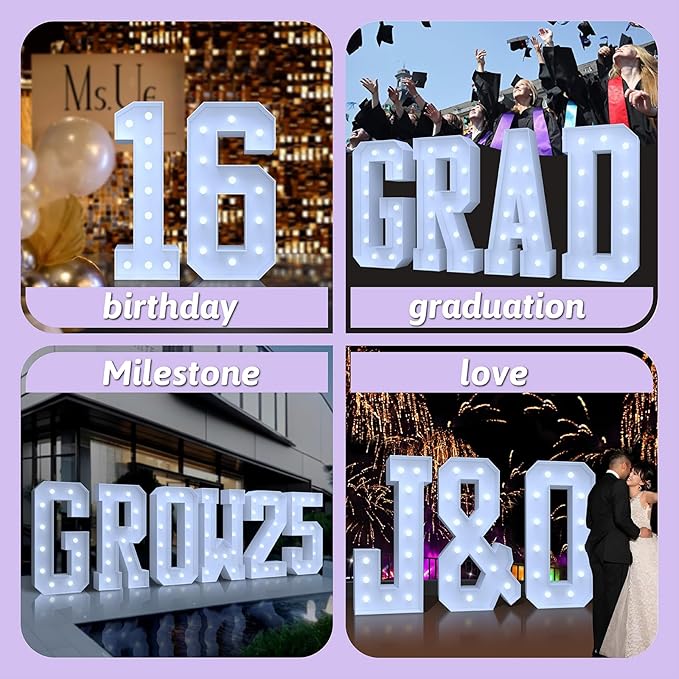 4FT Marquee Light Up Numbers 3 – Cool White LED, Easy to Assemble Foam Board with Back Support, Large Marquee Light Up Numbers for Birthday, Wedding, Party, Anniversary, Baby Shower Decor