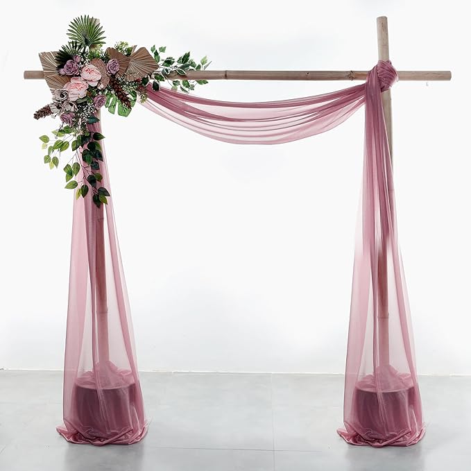 VDS Pack of 3 Panel (30 Inch X 20 Feet) Wedding Arch Draping Fabric Sheer Chiffon Fabric Drapery for Wedding Ceremony Reception Swag Backdrop Canopy Chuppah ARBO Altars Decoration (Mauva)