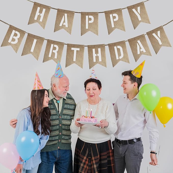 30 PCS DIY Burlap Banner with 42 PCS Letter Stencil Kit For Birthday Personalized Burlap Banner Set For Party