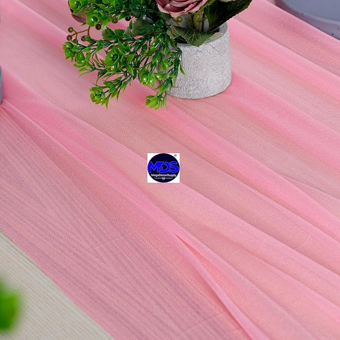 MDS Halloween Chiffon Table Runner - 10 Pack, 29 x 170 Inches, 14ft Each - Sheer Spooky Table Runners for Haunted House Parties, Trick-or-Treat Tables, Witchy Décor, Wedding & Events - Coral