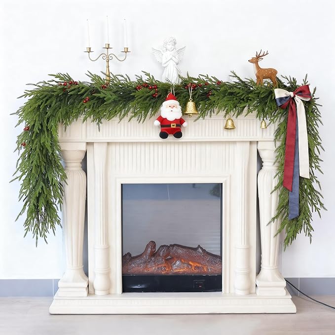 9FT Christmas Artificial Norfolk Pine Garland for Fireplace - Realistic Faux Greenery Fake Garland for Holiday,Table, Window,Mantel,Stairs, Home,Indoor Outdoor Decor (1PCS)