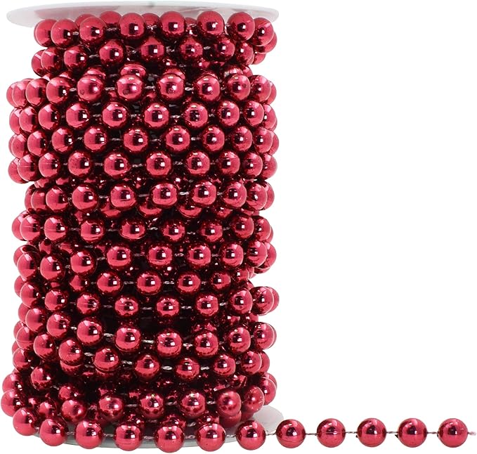 Mandala Crafts 10mm Faux Burgundy Pearl Beads Roll - 11 Yards Strand of Fake Pearls Chain Garlands Spool String for Christmas Tree, Wedding, Party, Vases, DIY Decoration