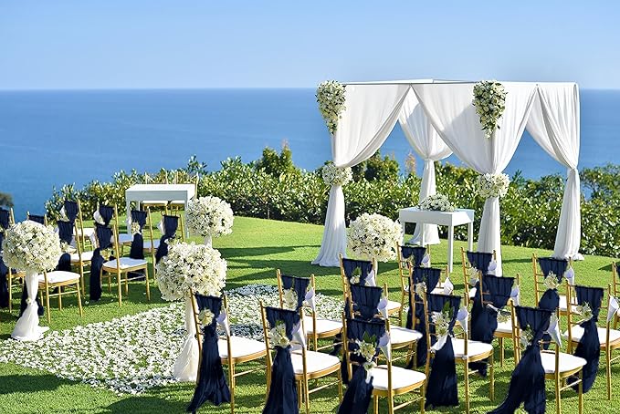 50 PCS Cheesecloth Chair Sashes, Bows Designed ChairSashes, 15.7x70 inch Chair Sashes for Aisle Decorations Universal Chairs Cover Decoration for Wedding Reception Party Banquet (Navy Blue)