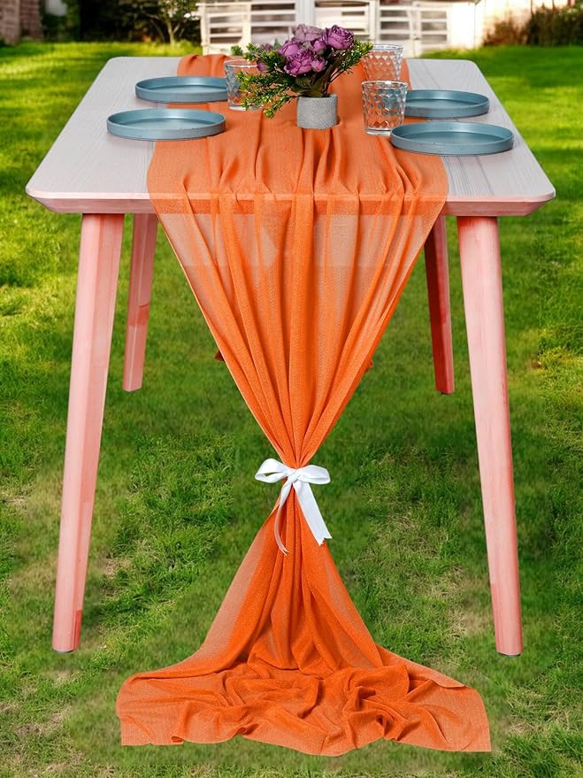 MDS Halloween Chiffon Table Runner - 5 Pack, 29 x 170 Inches, 14ft Each - Sheer Spooky Table Runners for Haunted House Parties, Trick-or-Treat Tables, Witchy Décor, Wedding & Events - Orange