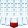 Suclain Plastic Wine Glasses Ribbed Stemless Wine Glasses 14oz Vertical Design Unbreakable Cups for Outdoor Indoor Vintage Elegant Champagne Whiskey Cups for Party Wedding(Blue,100 Pcs)