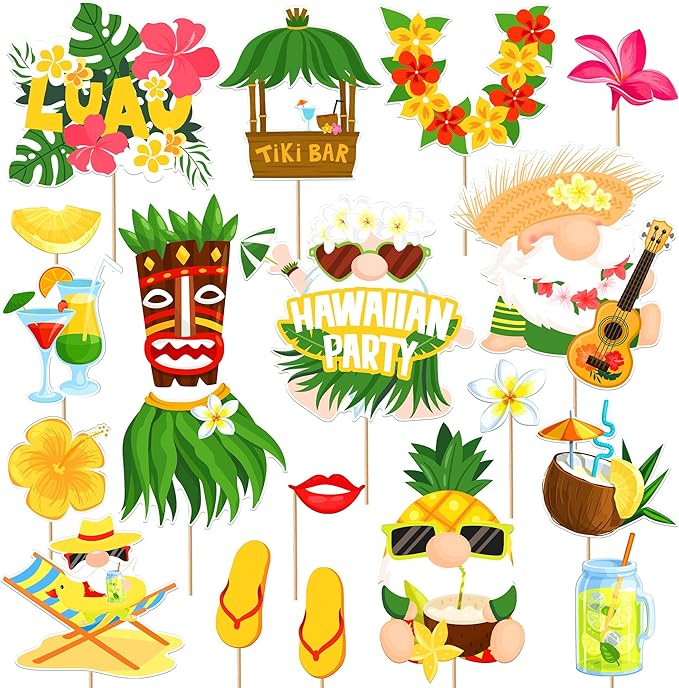 KatchOn, Hawaiian Luau Photo Booth Props - Pack of 22 | Luau Party Decorations | Hawaiian Photo Booth Props for Hawaiian Themed Party Decorations | Luau Photo Props for Hawaiian Party Decorations