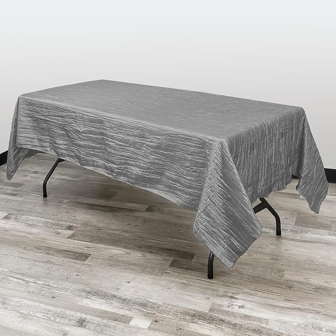 YOUR CHAIR COVERS - 60 x 102 inch Rectangular Crinkle Taffeta Tablecloth - Dark Silver/Platinum, Rectangle Table Linens for 6 ft Rectangular Tables, Wedding Crushed Table Cloth