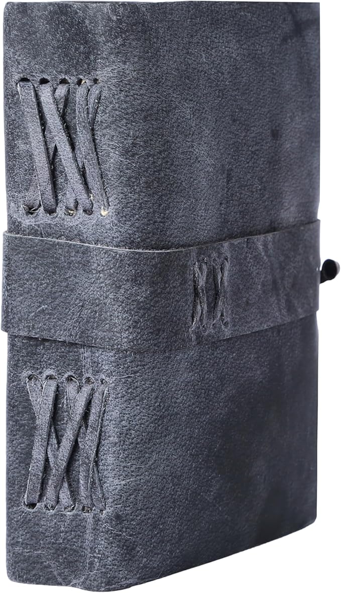 Vintage Leather Journal Handmade Buffalo Non-Refillable Deckle Edge Paper – Leather Bound Journal for Women Men, C-Lock Closure, Ideal for Writing & Travel for Artists (Grey)