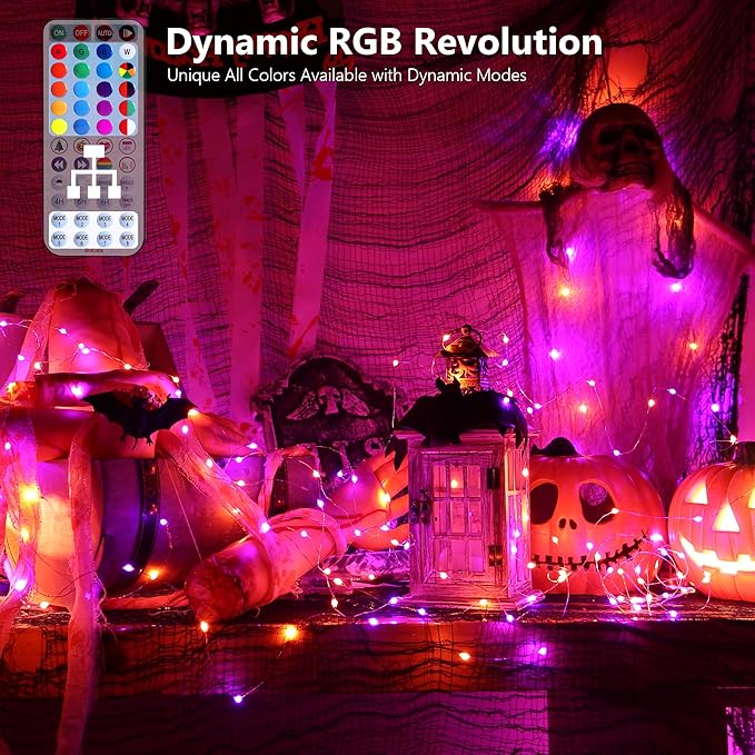 BrizLabs Christmas Fairy String Lights, 33ft 100 LED Color Changing Christmas Fairy Lights with Remote Timer, USB Purple Orange Halloween Light RGB Twinkle Light for Xmas Halloween Home Party Wedding