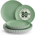 Trendables Scalloped Paper Plates 8.5 Inch & 10.5 Inch 80 Pcs Dinner Plate Set Fancy Disposable Plates for Party for 40 Guests 40 X 8 & 40 X 10 Large & Small Paper Plate Set for Parties Matcha